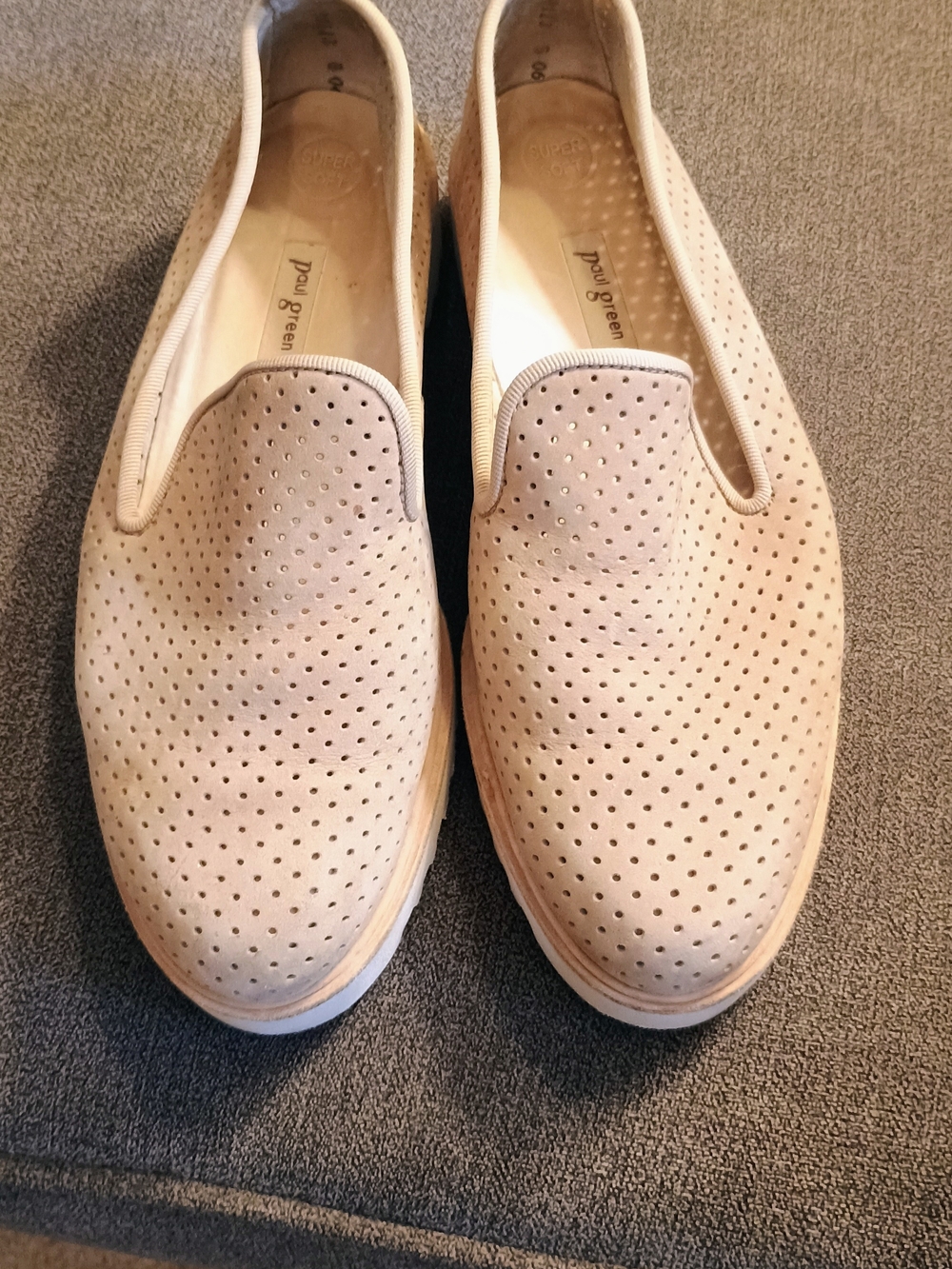 Paul Green Beige Perforated Slip-On Loafers